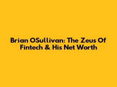 Brian O'Sullivan: The Zeus Of Fintech & His Net Worth