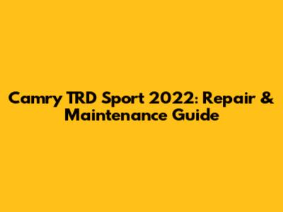 Camry TRD Sport 2022: Repair & Maintenance Guide