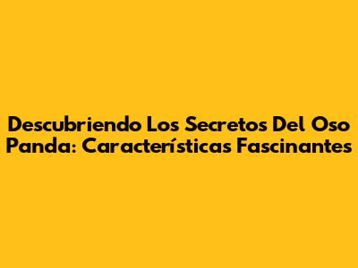 Descubriendo Los Secretos Del Oso Panda: Características Fascinantes