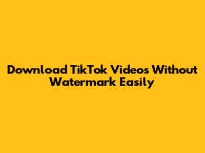 Download TikTok Videos Without Watermark Easily