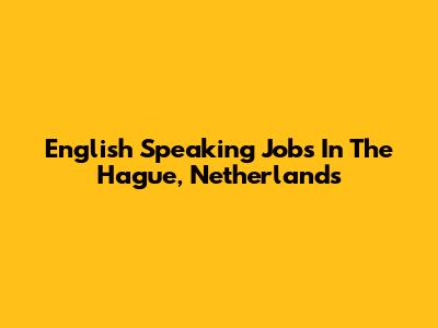 English Speaking Jobs In The Hague, Netherlands