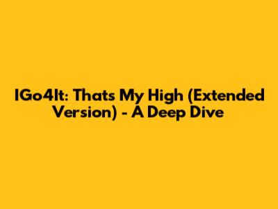 IGo4It: That's My High (Extended Version) - A Deep Dive