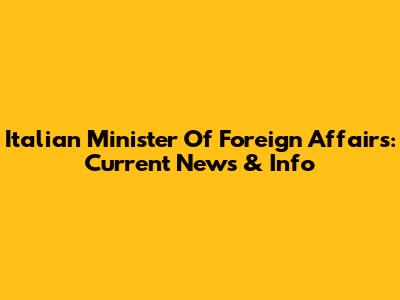 Italian Minister Of Foreign Affairs: Current News & Info