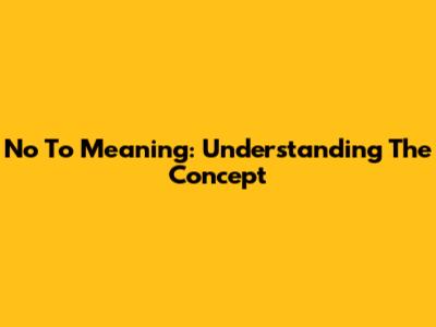 No To Meaning: Understanding The Concept