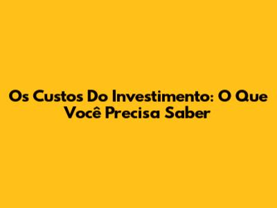 Os Custos Do Investimento: O Que Você Precisa Saber