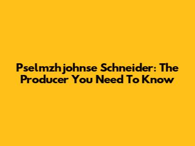 Pselmzhjohnse Schneider: The Producer You Need To Know