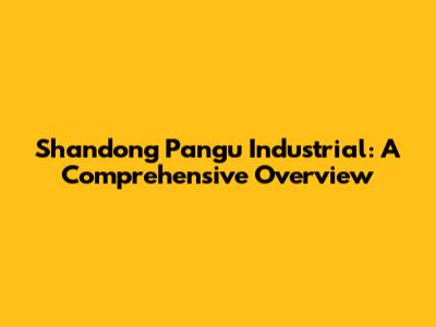 Shandong Pangu Industrial: A Comprehensive Overview